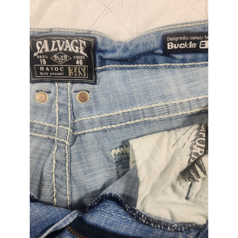 Salvage Jeans Mens 34x28 Mayhem Straight Regular Fit Whiskers Faded Denim 34S - Picture 9 of 15